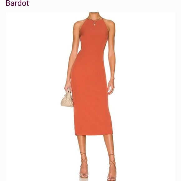 Bardot Elegant Rust Halter Dress Sz L - Picture 1 of 8